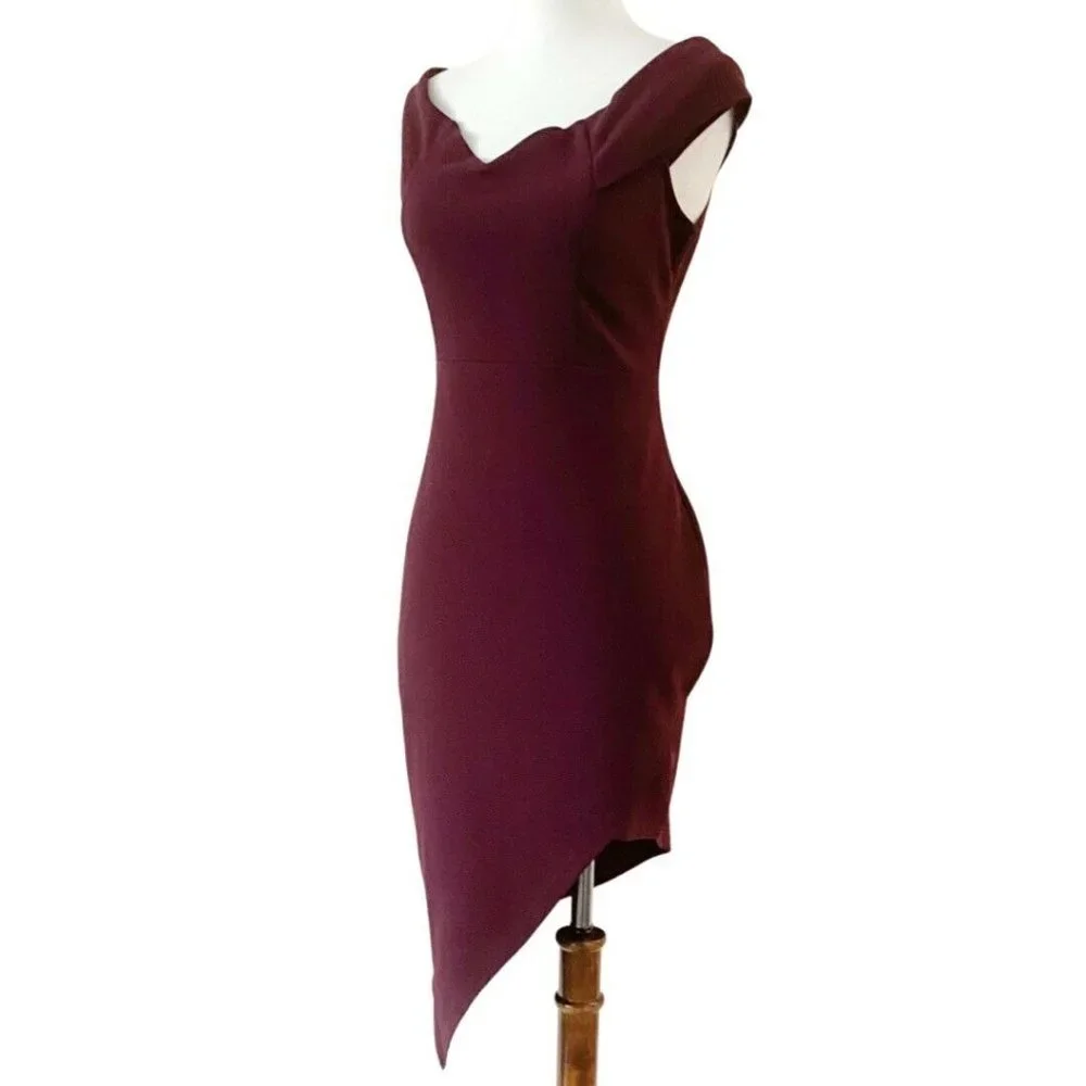 Fashion Nova Do Or Die Off the Shoulder Asymmetrical Sangria Knit Dress Size L - Picture 4 of 8